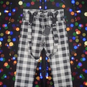 ROCAWEAR Black and White Checkered Skinny Jeans with Suspenders Size 32 X 32 NWT
